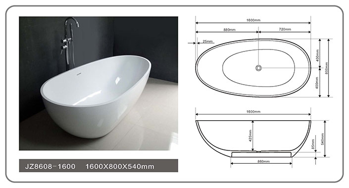 59/63/67/71 Inch Modern Solid Surface Freestanding Bathtub JZ8608