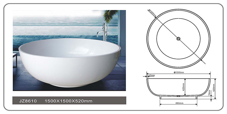 59 Inch Professional Round Bowl Solid Surface Freestanding Bathtub JZ8610