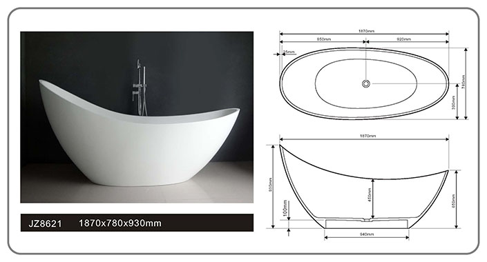 74 Inch Contemporary Solid Surface Freestanding Bathtub JZ8621