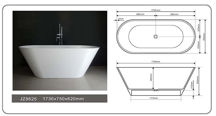 68 Inch Good Quality Modern Solid Surface Freestanding Bathtub JZ8625