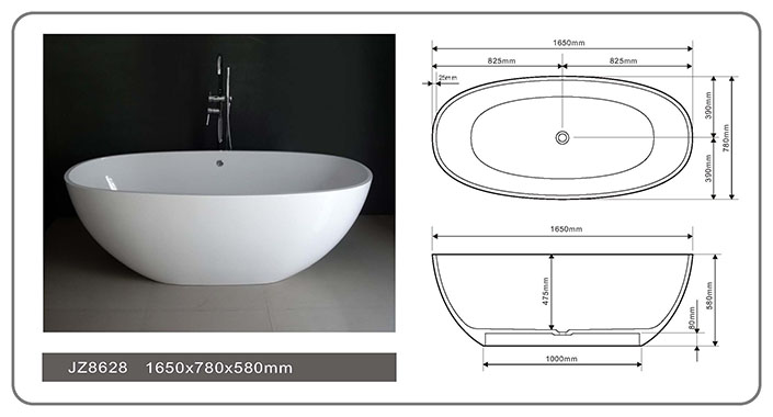 65 Inch Contemporary Solid Surface Freestanding Bathtub JZ8628