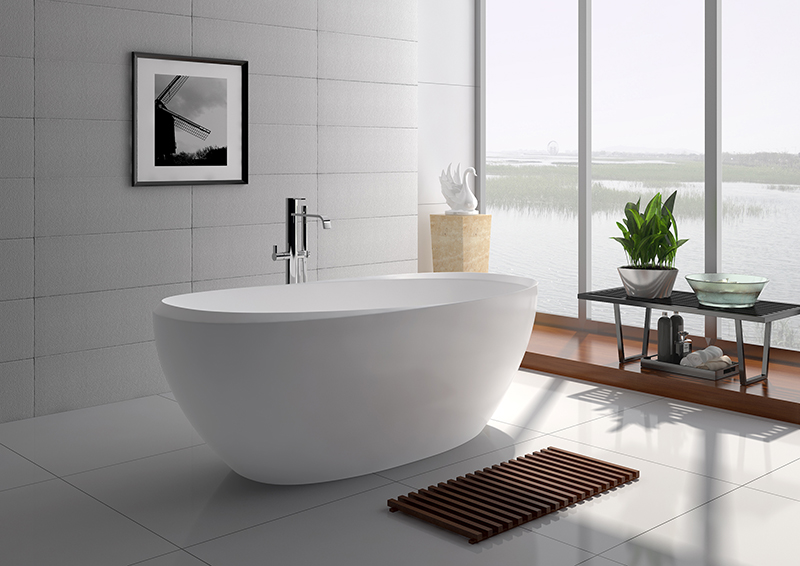 75 Inch Luxury Oval Solid Surface Long Lasting Freestanding Bathtub JZ8639 