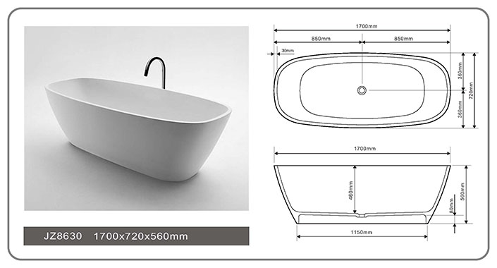 67 Inch Long Oval Standing Alone Solid Surface Freestanding  Bathtub JZ8630